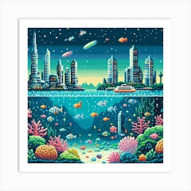 8-bit underwater city 1 Art Print