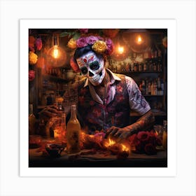 Day Of The Dead Party Barman Art Print