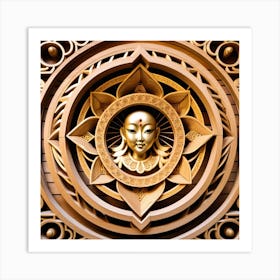 Golden Serenity: Celestial Lotus Geometry in Chinese Elegance Art Print