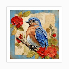 Bird Painting Collage Eastern Bluebird 1 Art Print Art Print