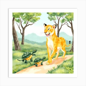 Lion And Turtles In The Forest 1 Art Print