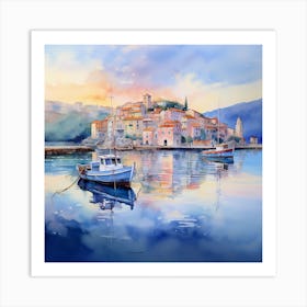 AI Sunset Serenity: Impressions of the Italian Riviera  Art Print