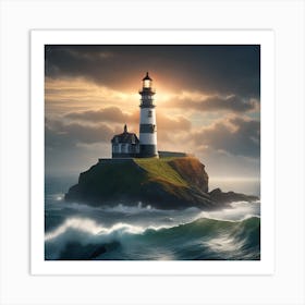 Lighthouse In The Ocean Art Print