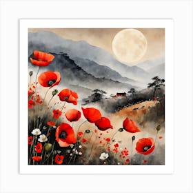 Poppy Landscape Painting (20) Art Print