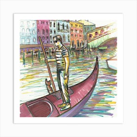 Venice Grand Channel Gondolier Square Art Print