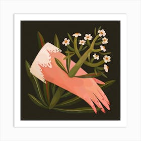 Vintage Hand With Flowers Art Print