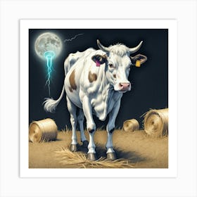 Cow With Lightning Art Print