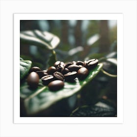 Coffee Beans On A Leaf 1 Art Print