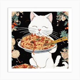 Cat With Noodles Art Print