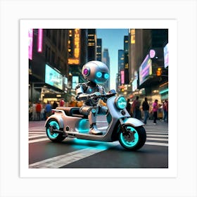 Robot On A Scooter Art Print