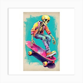 Skateboarder Skeleton Art Print