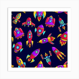 Space Rockets Seamless Pattern Art Print