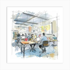 Sketch Of An Office 1 Art Print