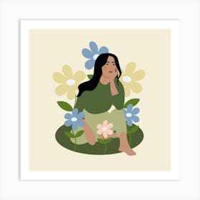 Girl With Flowers Art Print