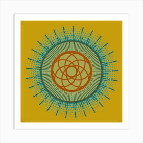 MidMod Boho Abstract Celestial Mandala Geometric in Gold, Olive and Turquoise Art Print