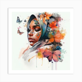 Watercolor Floral Muslim Arabian Woman #8 Art Print