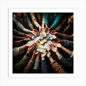 Group Of People Holding Money Art Print