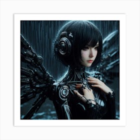 Robot Girl In Rain Art Print