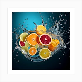 Citrus Fruit Splashing Water 3 Art Print