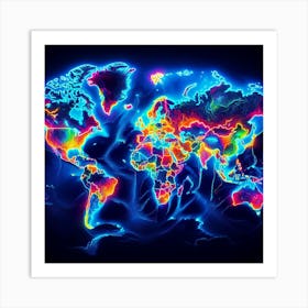 World Map NEON Art Print