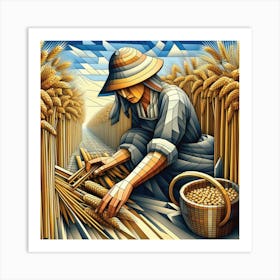 Woman Harvesting Wheat Art Print