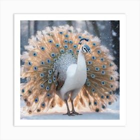 Beautiful white dancing peacock  Art Print