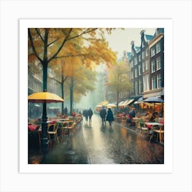 Amsterdam Street In The Rain Art Print