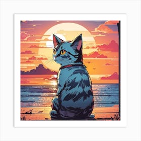 Sunset Cat Art Print Art Print