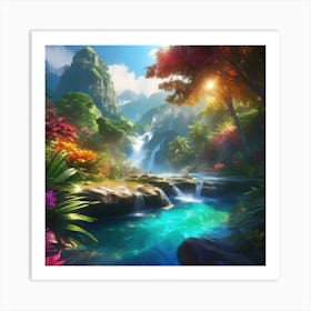 Waterfall In The Jungle 7 Art Print