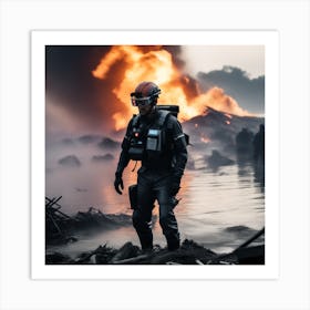 Soldier In Front Of A Fire Art Print