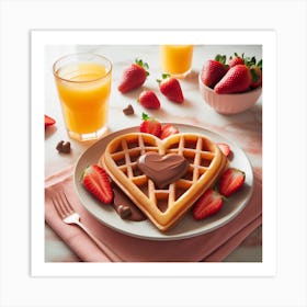 Waffles With Chocolate And Strawberries Art Print