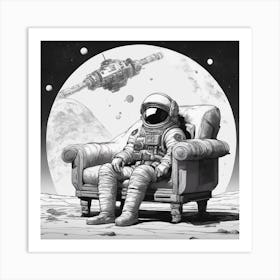 A Sofa In Cosmonaut Suit Wandering In Space 2 Art Print