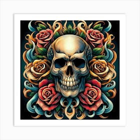 Skull And Roses Art Print