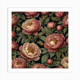 Peony Flower Seamless Pattern Art Print