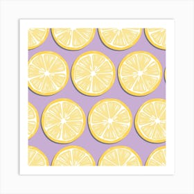 Lemon Slices On Light Purple Pattern Square Art Print