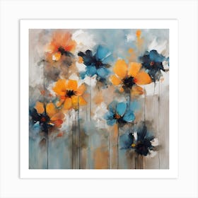 Blue And Orange Flowers Art Print