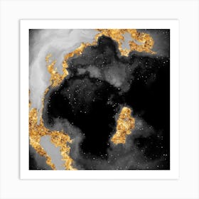 100 Nebulas in Space with Stars Abstract in Black and Gold n.021 Art Print