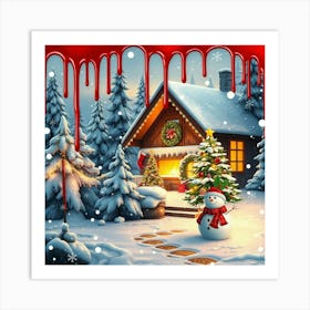 Christmas House In The Snow 2 Art Print