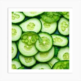 Cucumber Slices On A Blue Background Art Print