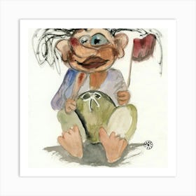 He Troll - fairy tale kids children game room square hand painted Art Print