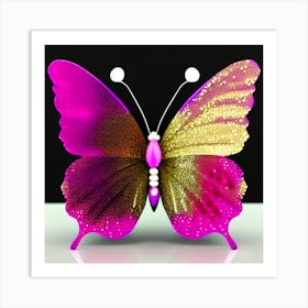 Pink And Gold Butterfly Art Print