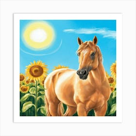 Horse In Sunflower Field 18 Art Print