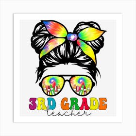 3rd Grade Teacher Messy Bun Groovy First Day Of School 1 Art Print