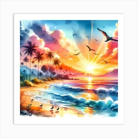 Sunset Beach Painting 3 Art Print