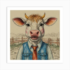 Cow In A Tie Art Print