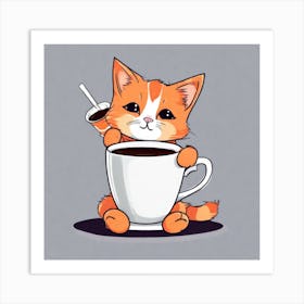 Cute Orange Kitten Loves Coffee Square Composition 44 Art Print