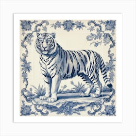Tiger Delft Tile Illustration 1 Art Print