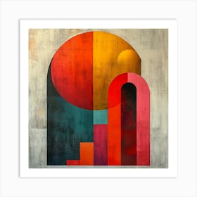 'Architectural Synthesis', a bold and striking geometric composition that fuses vibrant colors with structural forms. This piece plays with the balance between curved and linear elements, evoking a sense of harmony and modernity.  Geometric Harmony, Vibrant Modern Art, Structural Balance.  #ArchitecturalSynthesis, #GeometricArt, #ColorfulAbstract.  'Architectural Synthesis' is a statement piece that marries art and architecture, perfect for contemporary spaces that celebrate boldness and color. It's an invitation to viewers to explore the interplay of shapes and hues, offering a sophisticated yet playful centerpiece for any art collection. Art Print