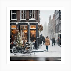 Amsterdam Chavez, winter, christmas snowfall.Winter In Amsterdam 2 Art Print