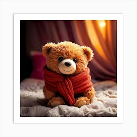 Firefly Cute, Little, Bear, Bed, Fluffy, Scarf, Close Up, Adorable, Cozy, Warm, Soft, Endearing, Cud (1) Art Print